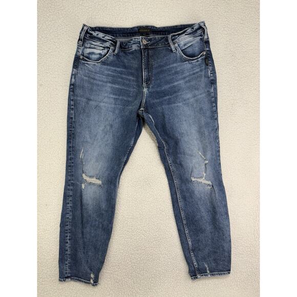 Silver Jeans Boyfriend Stretch Womens Plus Size 18 Blue 38x29 Distressed Relaxed - Picture 1 of 7